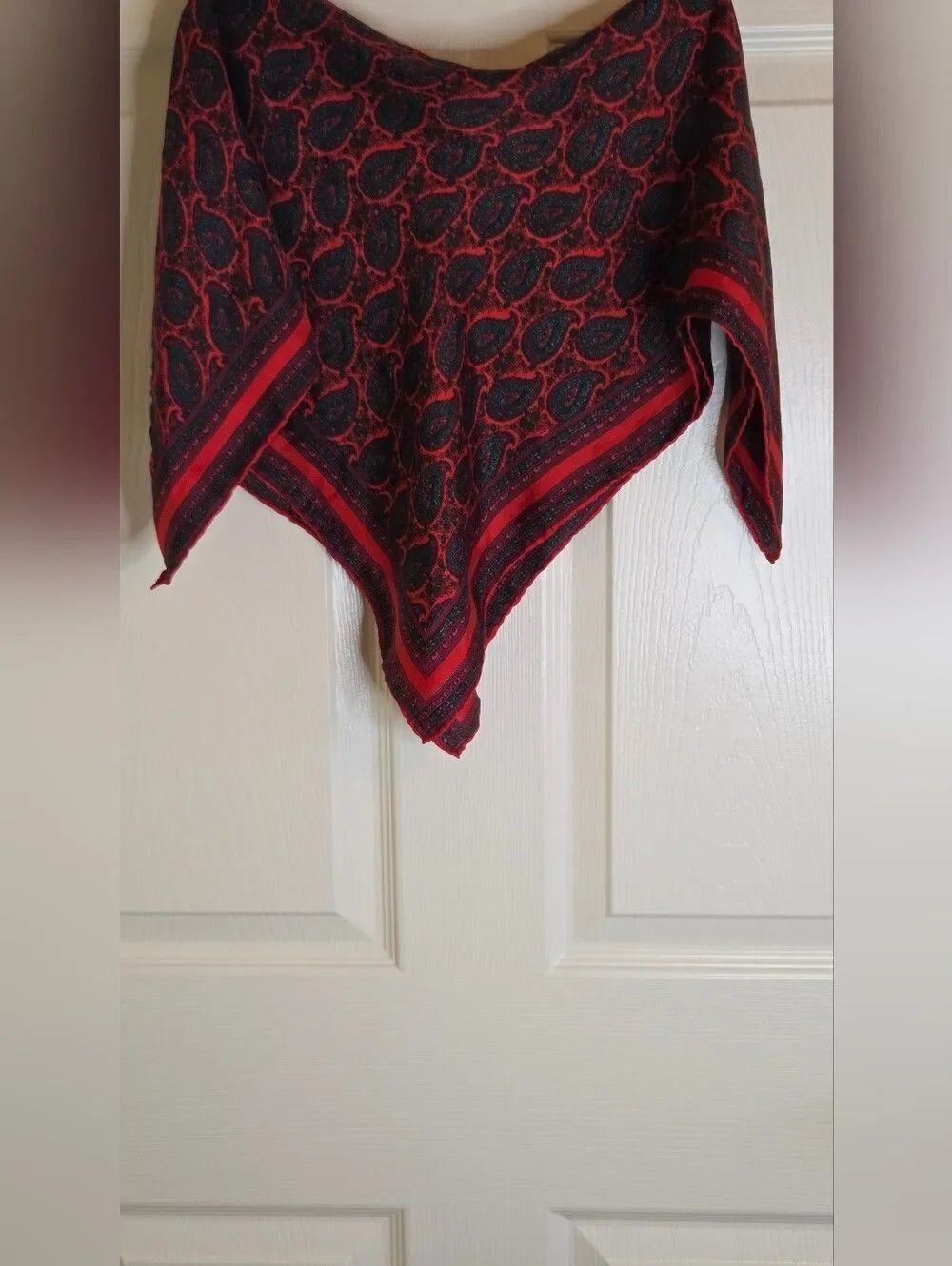 Anne Klein Paisley Print Red & Teal Square Logo Signature Silk Women Scarf 25.5"